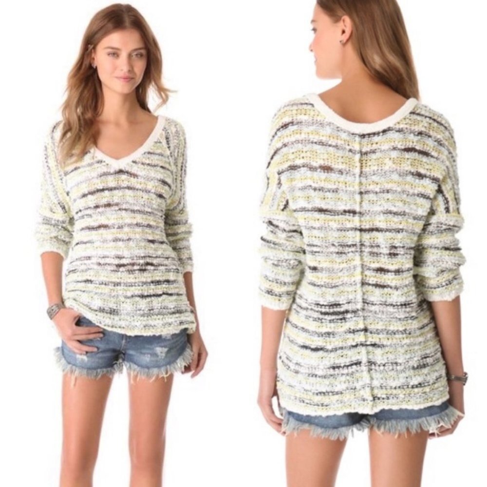 Free People Marled Songbird Chunky Knit Pullover Sweater V-Neck Revolve Boho S